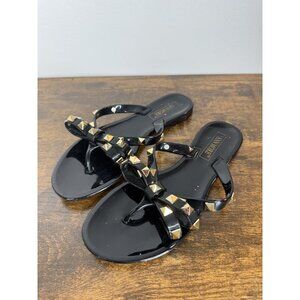 Girl's Ann Moore Black Patent Studded Flip Flops - Size 13